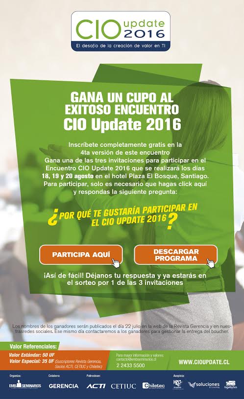 Sortean tres invitaciones para participar en CIO Update 2016
