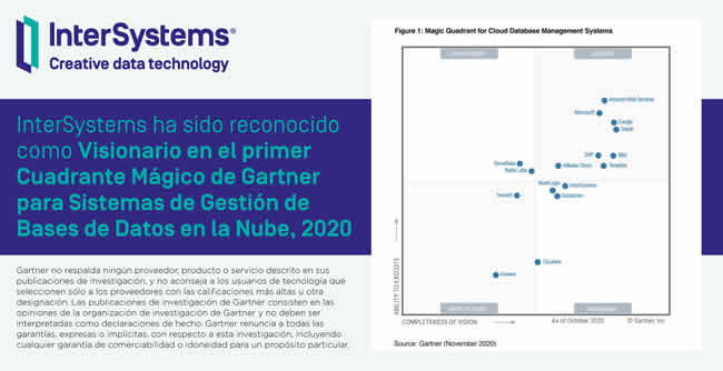 InterSystems fue nombrado Visionario por Gartner en Sistemas de Gestión de Bases de Datos en la Nube