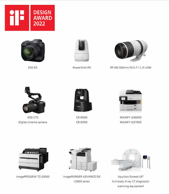 Nueve productos de Canon son premiados en los If Design Awards 2022