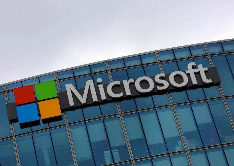 The logo of Microsoft is pictured in Issy-les-Moulineaux