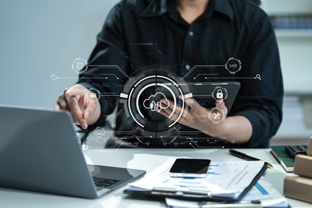 Hand,Touching,Secure,Access,Service,Edge,Icon,On,Smartphone,Virtual
